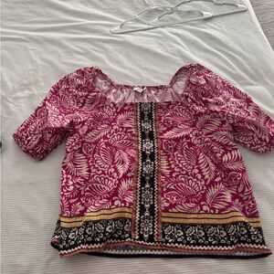 LOFT Magenta and Gold Floral Blouse